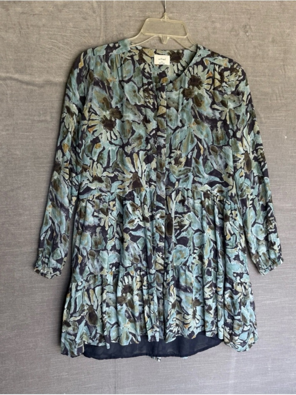 Aritzia Wilfred Women's Blue Floral Tunic Blouse - Lightweight Peasant Top 2X
